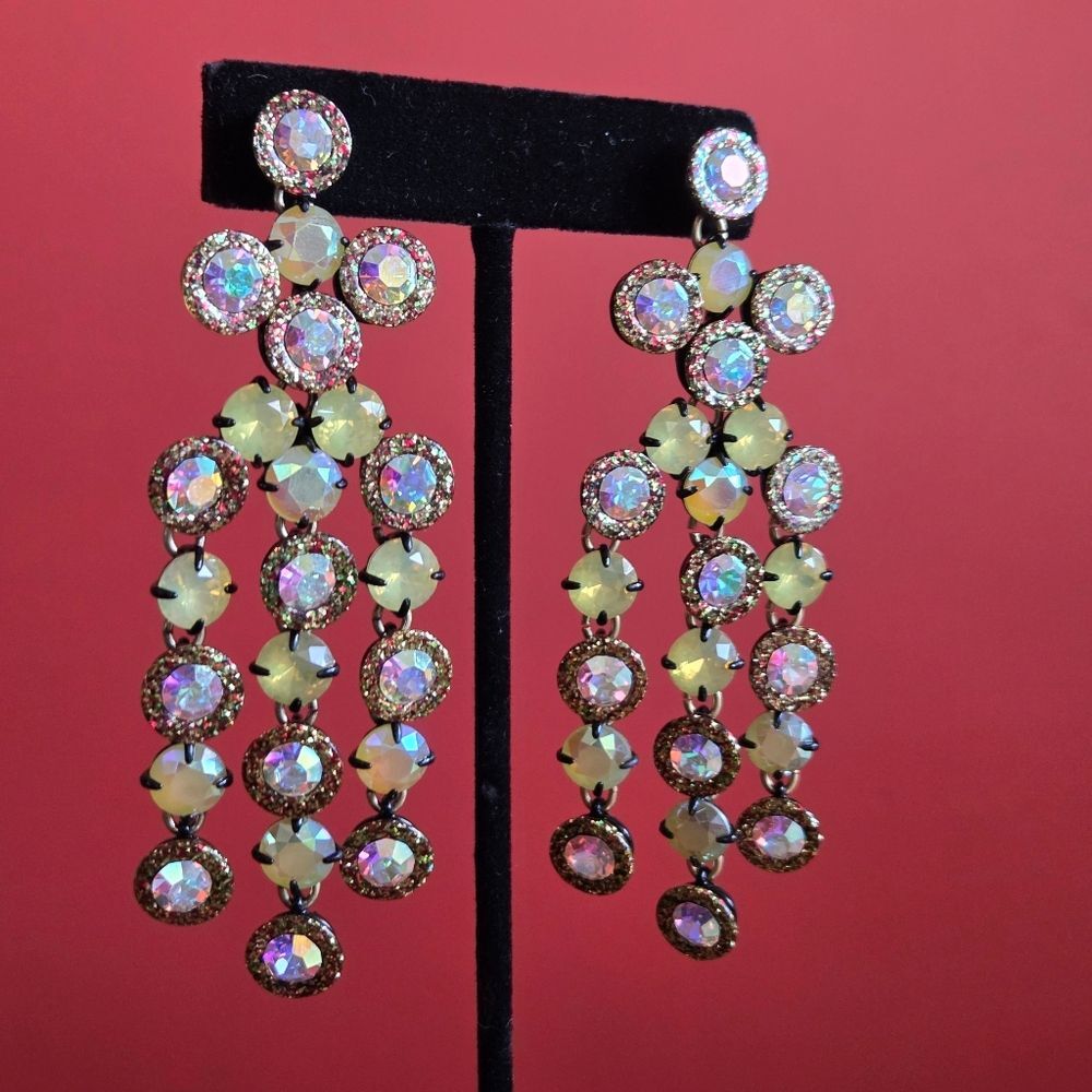 J. Crew Large Rhinestone Cascadia Three Strand Dangle Earrings Pierced Dazzle